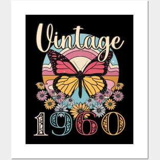 Floral Butterfly Retro Vintage 1960 63rd Birthday Posters and Art